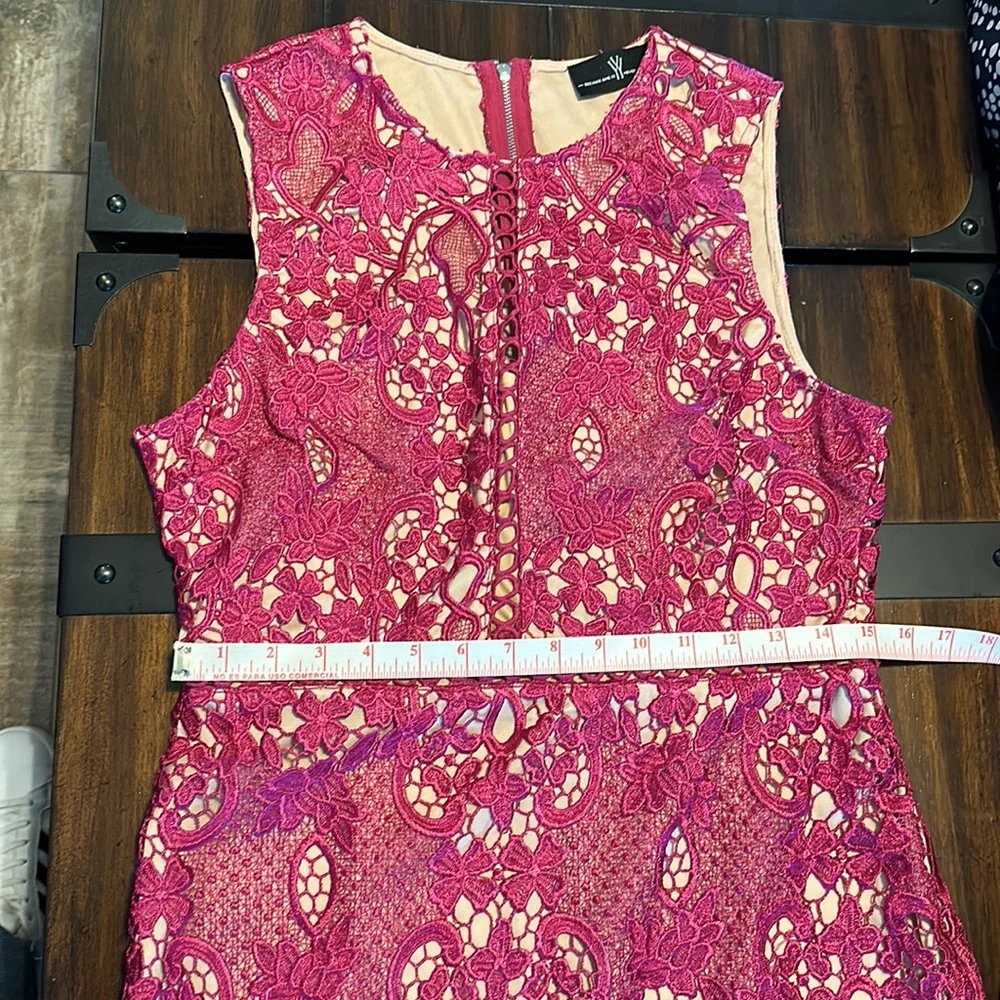 Women's Sleeveless Lace Floral -Cocktail. Knee Length for Party. Pink.Size L. - Picture 14 of 16